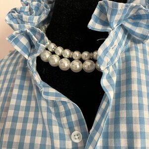Upcycled Haband Light Blue and White Gingham Button-Down Shirt
